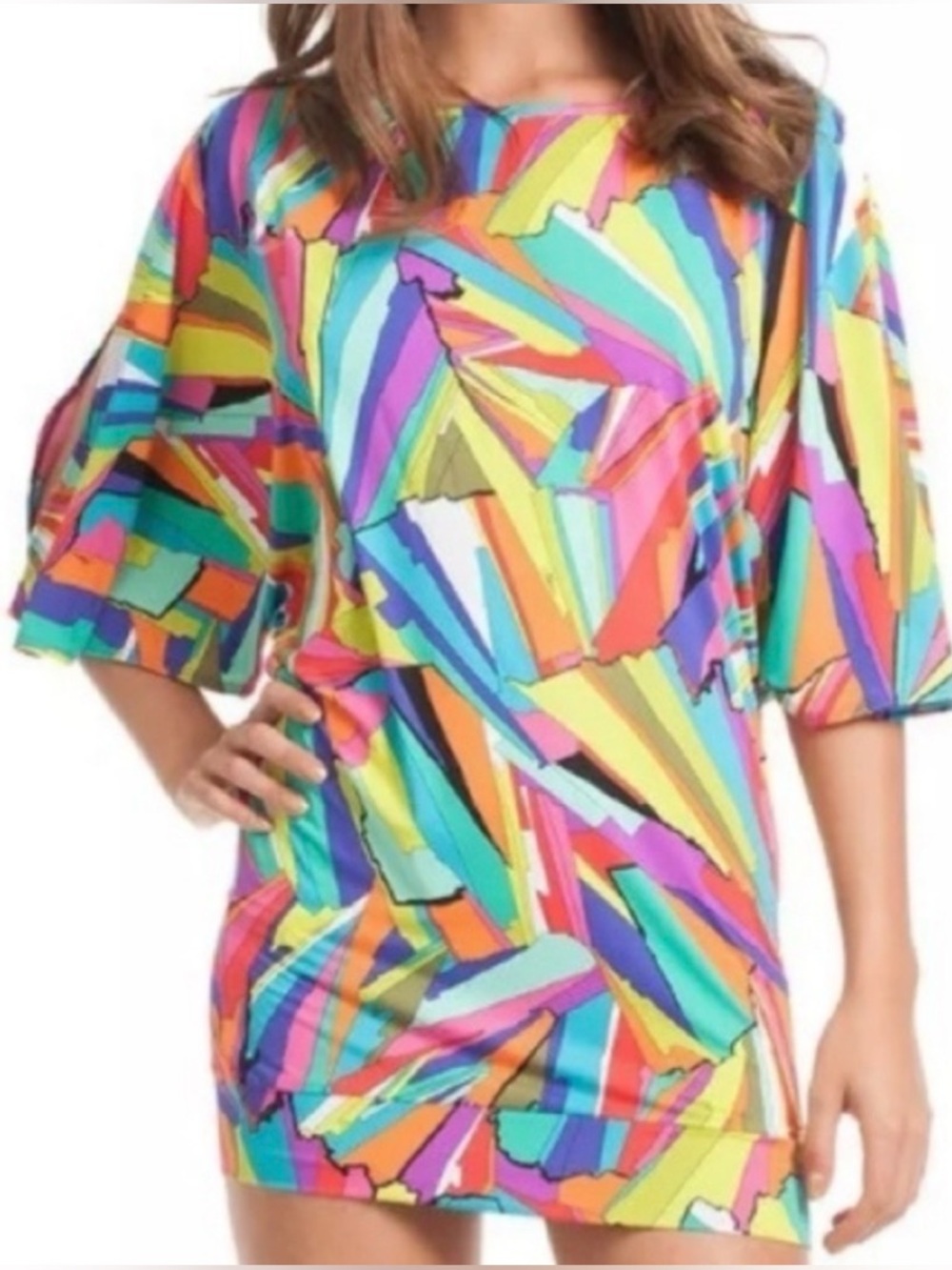 Trina Turk Viva La Vida Bright Abstract Print Swim Coverup Tunic Dress Stretch